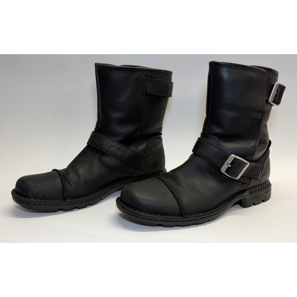 UGG Australia Rockville Mens SZ 10 Black Leather Motorcycle Boots SN 5631